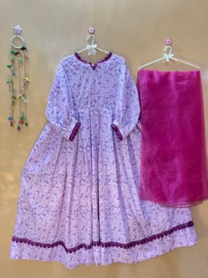 Girls cotton long frock with dupatta – floral printed new design