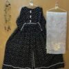 Black printed cotton long frock with organza dupatta – 2 piece